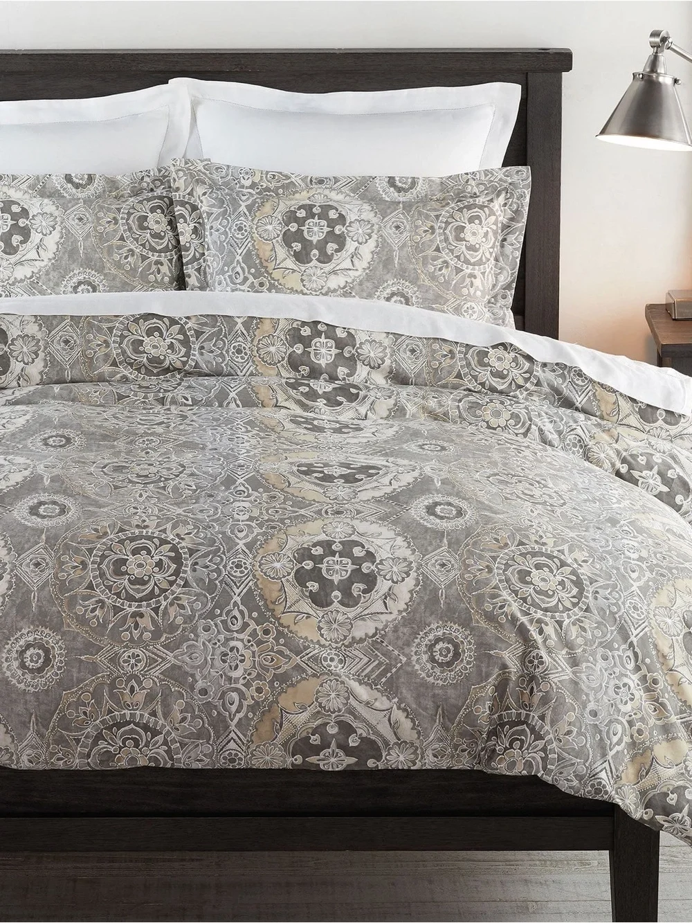 Neutral Medallion Pattern Comforter Duvet Cover - Gray & Cream